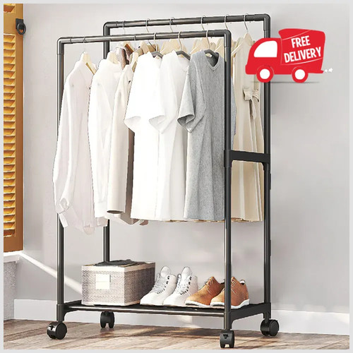 Portable double rail clothes - portable,